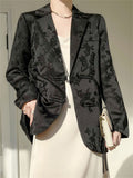 Vogue Satin Jacquard Notched Collar Tassel Jacket for Women