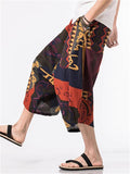 Men's Chinese Style Plus Size Printed Cropped Pants