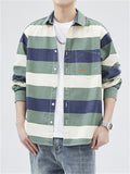 Men's Lapel Contrast Color Striped Button Up Jackets