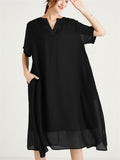 Flowy V Neck Double-Layer Tencel Dress for Women