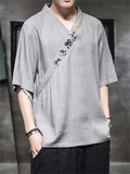 Men's Retro Linen V Neck Hanzi Embroideried Summer Shirt