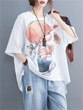 Women's Casual Cartoon Babe Print Mid-Length Cotton T-shirt