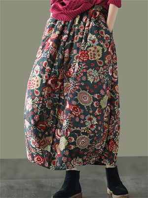 Women's Ethnic Floral Printed Skirts for Autumn Winter