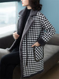 Ladies Vintage Plaid Notched Lapel Plush Lining Overcoat