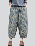 Country Style Flower Print Cotton Linen Lantern Pants