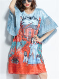 Women's Summer Cute Cartoon Print Lace Ruffled Sleeve Pullover Dress