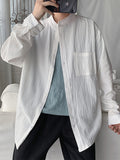 Simple Style Stand Collar Long Sleeve Linen Shirt for Men