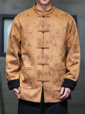 Men's Chinese Style Faux Suede Jacket with Bamboo Leaf Print