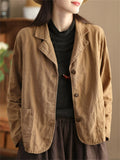 Women's Autumn Notched Lapel Single-Breated Plain Linen Blazer