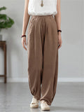 Women's Zen Style Warm Plush Lined Linen Long Pants for Winter