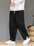 Men's Red Hanzi Embroidery Corduroy Vintage Trousers