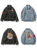 Men's Spring Autumn Monkey King Embroidery Trendy Lapel Jacket