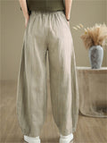 Female Distressed Elastic Waist Pleated Relaxed Pants