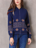 Women's Casual Slim-Fit Floral Embroidery Zipper Cotton Jacket