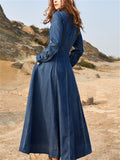 Retro Lapel Button Denim Dresses for Ladies