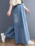 Female Trendy Washed Lace-up Wide-leg Blue Jeans