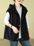 Women's Hooded Drawstring Button Up Sports Vest