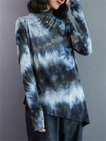 Women's Stylish Tie-Dye Turtleneck Irregular Hem Shirt