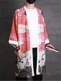 Men's Ancient Style Cloud Crane Print Summer Cardigan Shirt