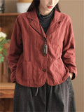 Women's Autumn Notched Lapel Single-Breated Plain Linen Blazer