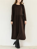 Winter Gentle Round Neck Long Sleeve A-Line Dress for Women