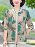 Women's Floral Print Zipper Plus Size Loose Jacket for Autumn