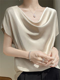 Ladies French Style Elegant Short Sleeve Satin Shirts