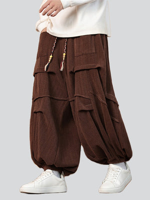 Men's Ethnic Braided Drawstring Baggy Corduroy Pants