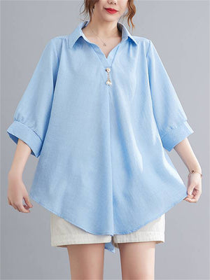 Holiday Cozy V Neck Half Sleeve Loose Shirt for Women