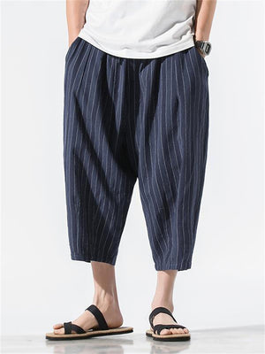 Male Summer Lightweight Vertical Striped Cropped Pants