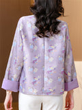 Female Elegant Tassel Button Chrysanthemum Print Jacket