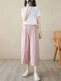 Elastic Waist Button-Decorated Loose Pants for Women