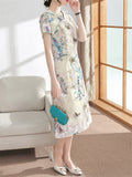 Orchid Butterfly Mountain Scenery Pattern Female Qipao Dress