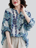 Summer Cozy V Neck Loose Print Long Sleeve Shirt for Women