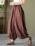 Comfortable Cotton Linen Elastic Waist Lantern Pants for Female