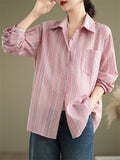 Female Daily Wear Preppy Style Vertical Striped Shirts