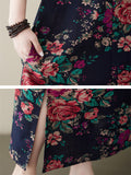 Women's Casual Rose Print V Neck Short Sleeve Oversized Dress
