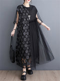 Female Polka Dot Mesh Splicing Irregular Mid-Length Dress