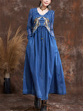 Summer Sleeveless Blue Denim Embroidery Suspender Dress