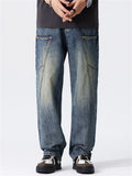 Men's High Street Loose Vintage Blue Straight-Leg Jeans