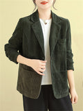 Spring Notched Collar One Button Corduroy Jacket for Women