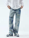 Men's Vintage Personality Contrast Color Patch Durable Jeans