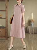 Elegant Lapel Short Sleeve Jacquard Dress for Women