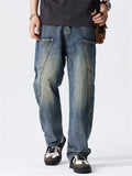 Men's High Street Loose Vintage Blue Straight-Leg Jeans