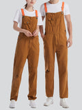 Khaki Multi-Pocket Couple Denim Overalls