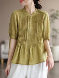 Women's Cozy Short Sleeved Linen Ramie Blouse Shirts