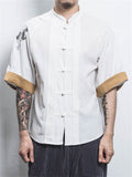 Crane Embroidery Casual Vintage T-shirts for Men