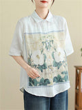 Ladies Double Floral Print Soft Turn-down Collar Shirts