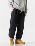 Men's Oversized Contrasting Color Ankle-tied Lamb Wool Pants