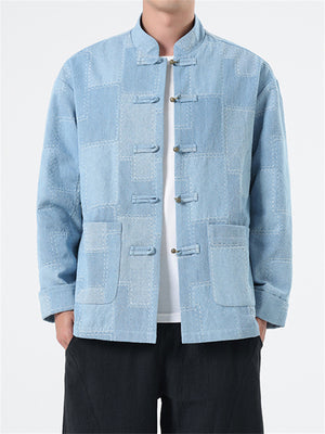 Streetwear Vintage Plaid Denim Jacket for Male